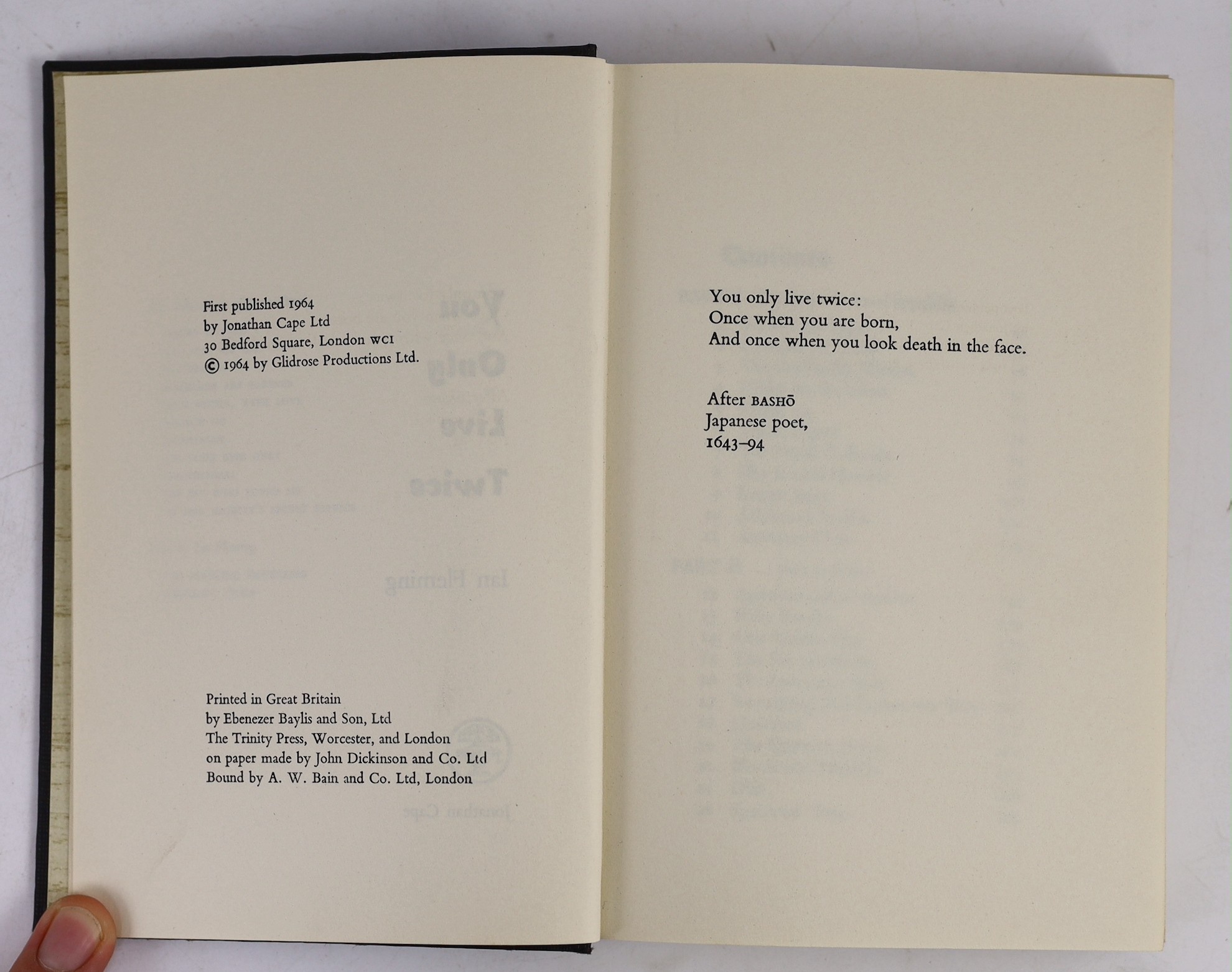Fleming, Ian - From Russia, With Love. 1st Edition. half title and blurb leaf, pictorial cloth & (facsimile) d/wrapper. 1957; Fleming, Ian - You Only Live Twice. 1st Edition. half title & blurb leaf